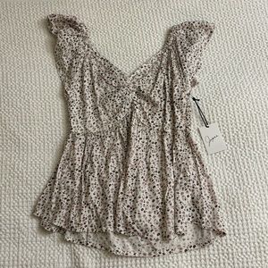 NWT JAPNA Fall Floral Flowy Blouse with Ruched Detailing